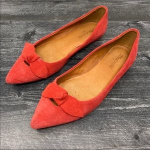 Madewell red Skimmer French knot bow flats